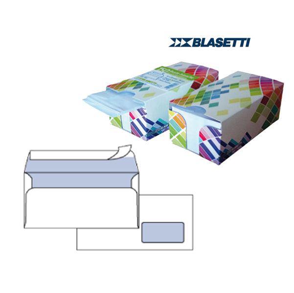 BLASETTI - 0393 - Busta Mailpack - con finestra - strip adesivo - 11 x 23 cm - 90 gr - bianco - Blasetti - dispenser 150 pezzi