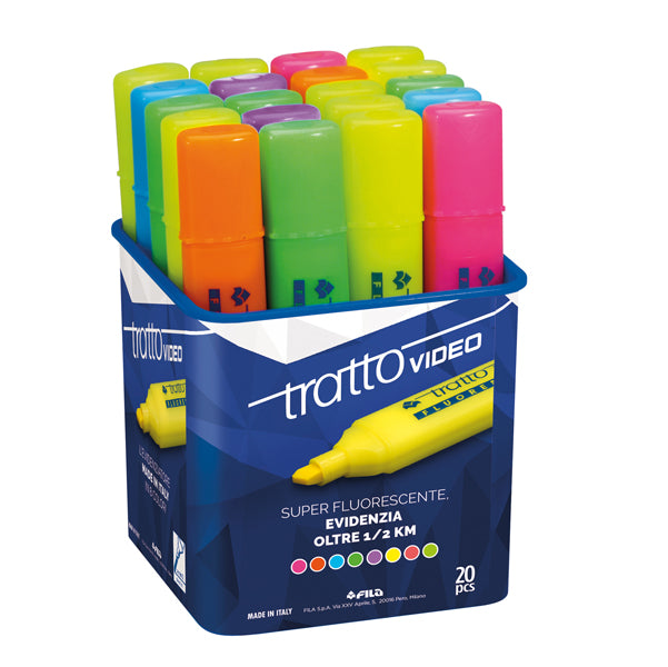 TRATTO - F829200 - Evidenziatore Tratto Video - punta a scalpello - tratto 1,00 - 5,00 mm - colori assortiti  - Tratto - barattolo 20 pezzi