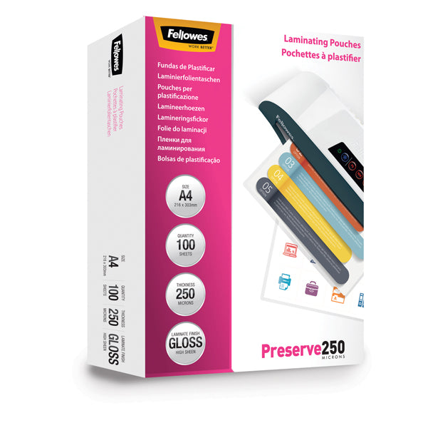 FELLOWES - 5401802 - Pouches Preserve250 - A4 - 216x303 mm - 2x250 micron - Fellowes - scatola 100 pezzi