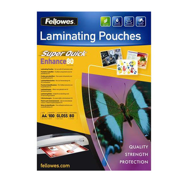 FELLOWES - 5440001 - Pouches Enhance80 - Superquick - A4 - 2x80 micron - Fellowes - scatola 100 pezzi