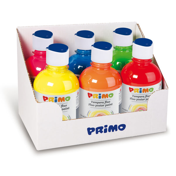 PRIMO - MOROCOLOR - 255TF6ASS - Tempera brillante fluorescente - 300ml - colori fluo assortiti - Primo - box 6 colori