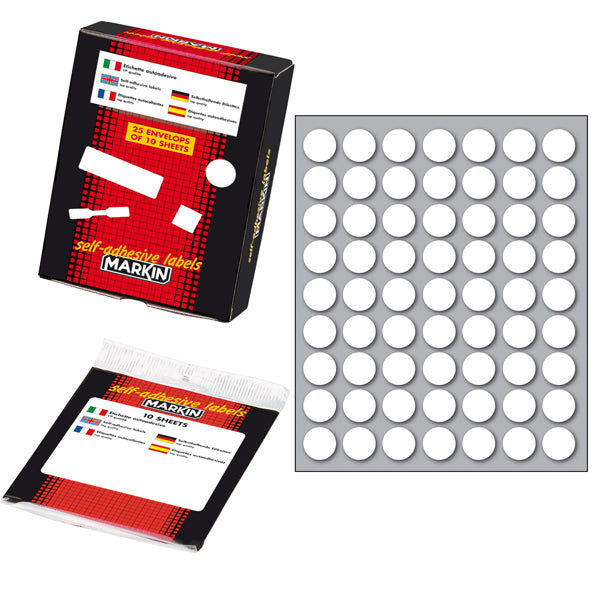 MARKIN - X11005 - Etichette adesive - permanenti - diametro 14 mm - 63 et-fg - 10 fogli - bianco - Markin