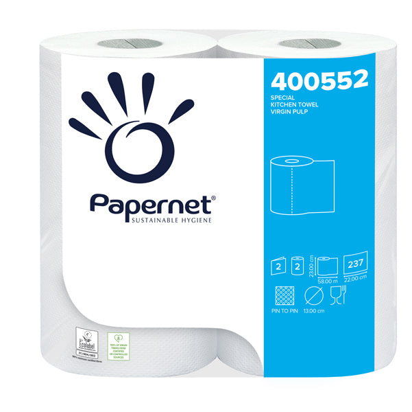 PAPERNET - 400552 - Rotolo asciugatutto professionale - 2 veli - 23 cm x 58 mt - 237 strappi - bianco - Papernet - pacco 2 rotoli