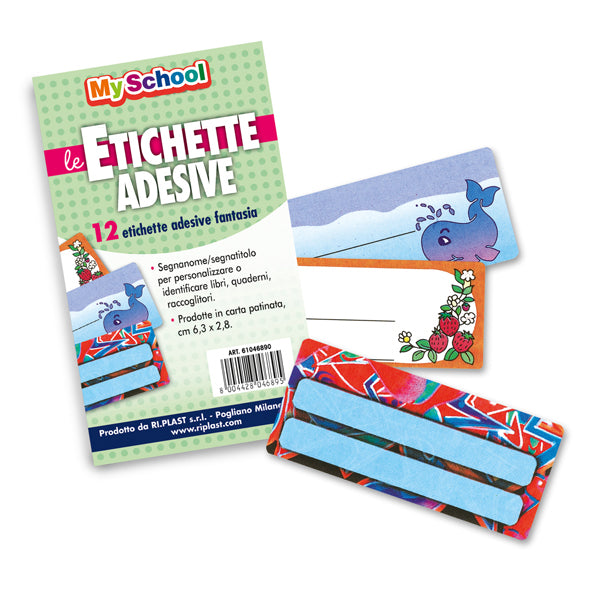 RI.PLAST - 61046890 - Etichette adesive segnanomi - 6,3 x 8 cm - fantasie assortite - Ri.Plast - busta 12 pezzi
