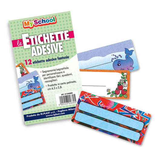 RI.PLAST - 61046890 - Etichette adesive segnanomi - 6,3 x 8 cm - fantasie assortite - Ri.Plast - busta 12 pezzi