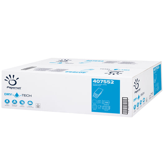 PAPERNET - 407552 - Asciugamani piegati a W Dry Tech - 2 veli - 18 gr - goffratura a onda - 20,3 x 32 cm - bianco - Papernet - conf. 100 pezzi