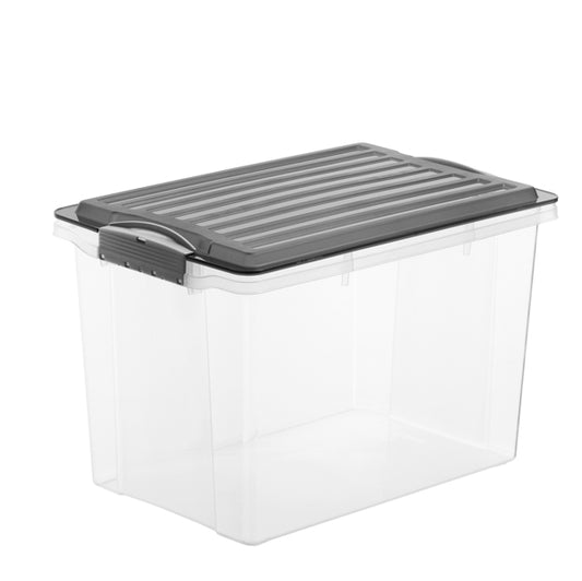 ROTHO - F717762 - Contenitore Compact - 27x18,5x15 cm - A5 - 4,5 L - PPL - coperchio nero - trasparente - Rotho