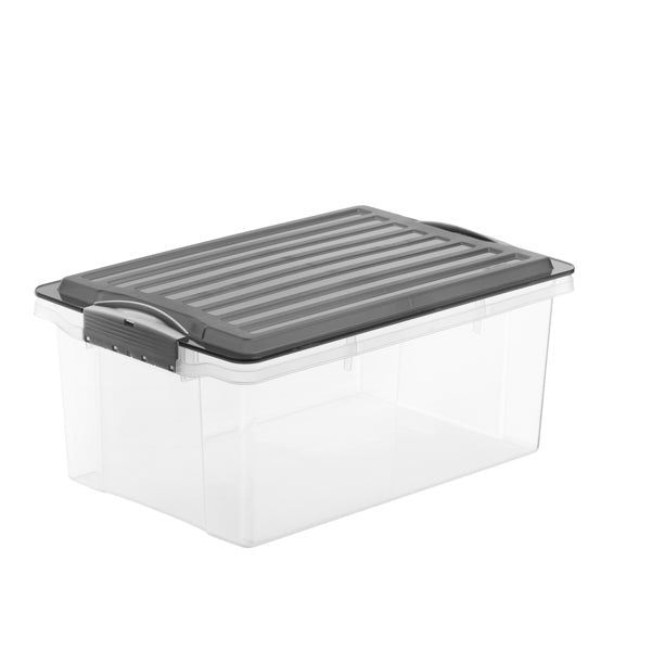 ROTHO - F717766 - Contenitore Compact - 39,5x27,5x27 cm - A4 - 19 L - PPL - coperchio nero - trasparente - Rotho