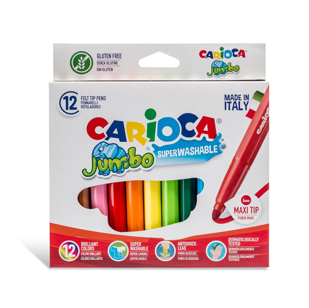 CARIOCA - 40569 - Pennarelli Jumbo - punta 6,0mm - colori assortiti - lavabili - Carioca - astuccio 12 pezzi
