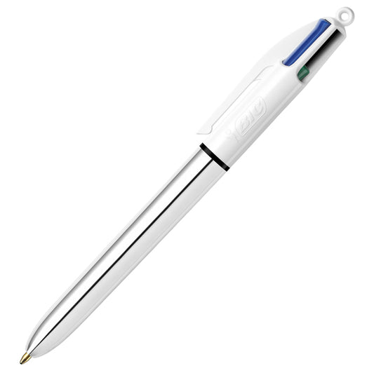 BIC - 982873 - Penna sfera scatto multifunzione 4 Colors Shine - punta 1,0 mm - fusto silver - Bic - conf. 12 pezzi
