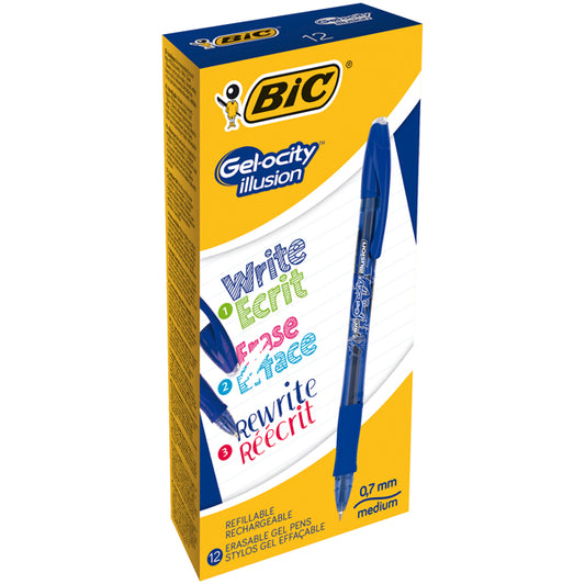 BIC - 943440 - Penna sfera Gelocity Illusion - gel cancellabile - punta 0,7 mm - blu - Bic - conf. 12 pezzi