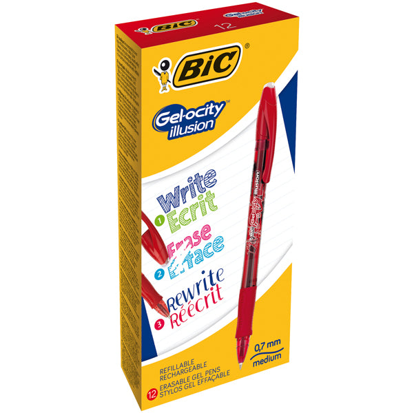 BIC - 943442 - Penna sfera Gelocity Illusion - gel cancellabile - punta 0,7 mm - rosso - Bic - conf. 12 pezzi