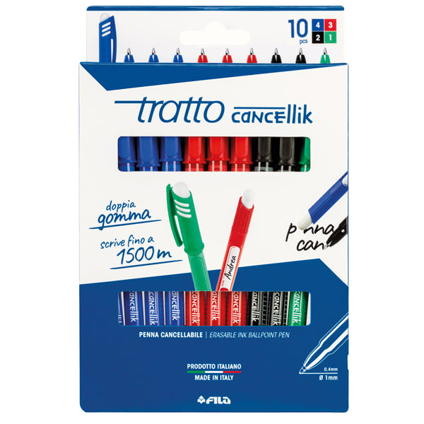 TRATTO - F832700 - Astuccio Penne a sfera cancellabile Cancellik- punta 1,0mm - 10 colori assortiti  - Tratto - conf. 10 pezzi