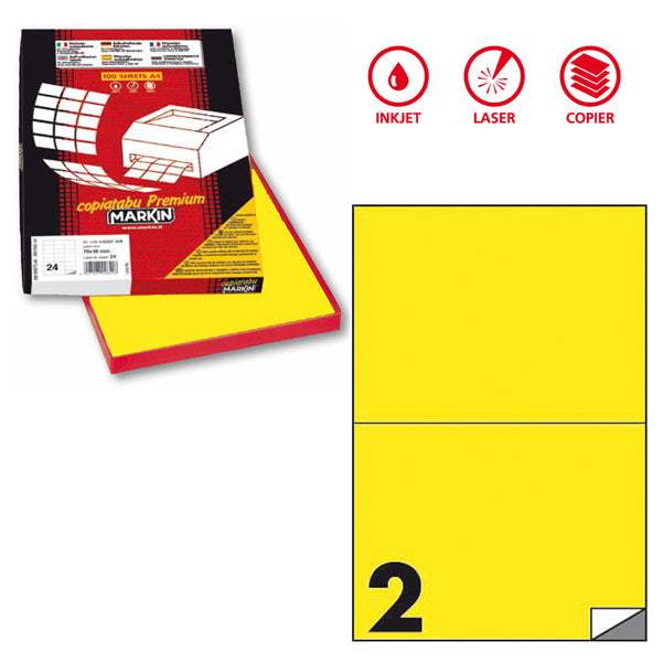 MARKIN - X210C509F-GI - Etichette adesive C509 - permanenti - 210 x 148,5 mm - 2 et-fg - 100 fogli A4 - giallo fluo - Markin