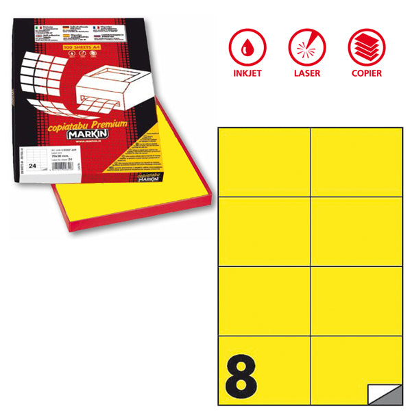 MARKIN - X210C512F-GI - Etichette adesive C512 - permanenti - 105 x 74,25 mm - 8 et-fg - 100 fogli A4 - giallo fluo - Markin