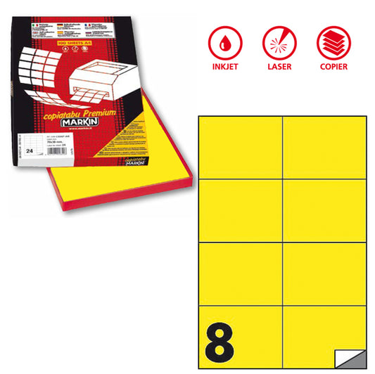 MARKIN - X210C512F-GI - Etichette adesive C512 - permanenti - 105 x 74,25 mm - 8 et-fg - 100 fogli A4 - giallo fluo - Markin