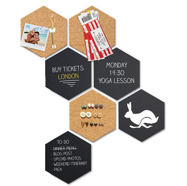 SECURIT - FB-CB-HEX - Set Wall Hexagon - lavagne nere e bacheche in sughero esagonali - Securit
