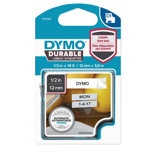 DYMO - 1978364 - Nastro D1 Durable 1978364 - 12 mm x 5,5 mt - nero-bianco - Dymo