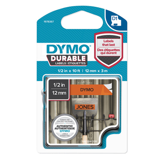 DYMO - 1978367 - Nastro D1 Durable 1978367 - 12 mm x 3 mt - nero-arancio - Dymo