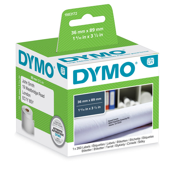 DYMO - 1983172 - Rotolo 260 etichette LW 1983172 - 36x89 mm - carta - indirizzi estesi - bianco - Dymo