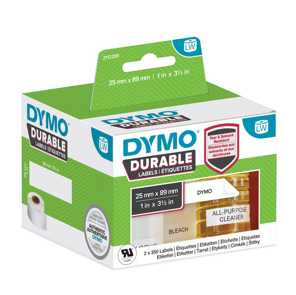 DYMO - 2112285 - Rotolo 350 etichette LW Durable Industrial - 1933081 - 25 x 89 mm - carta - bianco - Dymo - conf. 2 rotoli