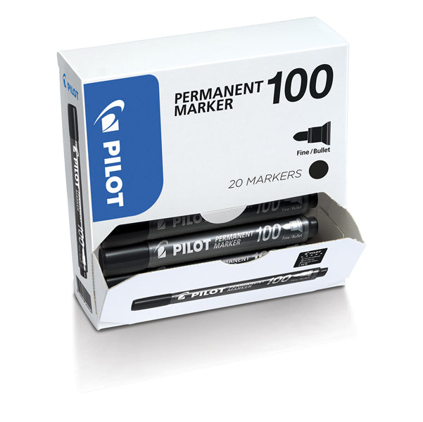 PILOT - 002703 - Marcatore Permanente Markers 100 - punta tonda 4,5 mm - nero - Pilot - conf. 15 + 5 pezzi