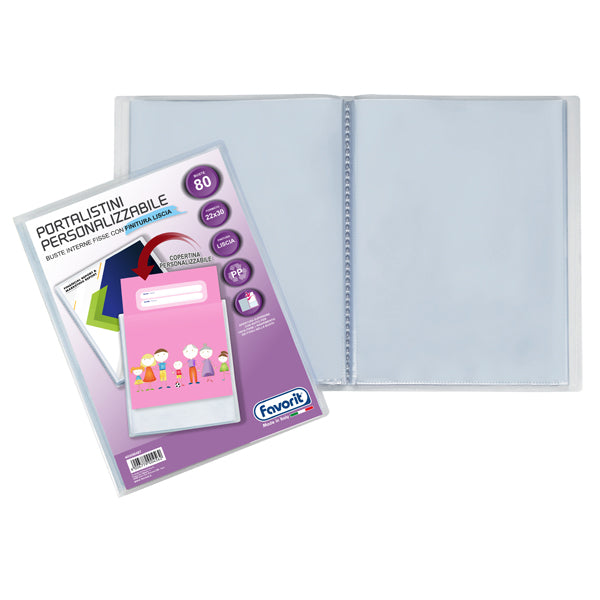 FAVORIT - 400090487 - Portalistini personalizzabile Premium - liscio - 22x30 cm - 80 buste - trasparente - Favorit