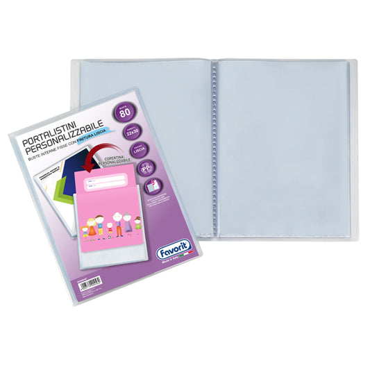 FAVORIT - 400090487 - Portalistini personalizzabile Premium - liscio - 22x30 cm - 80 buste - trasparente - Favorit