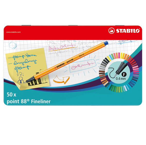 STABILO - 8850-6 - Fineliner Point 88 - tratto 0,4 mm - colori assortiti - Stabilo - scatola metallo 50 pezzi