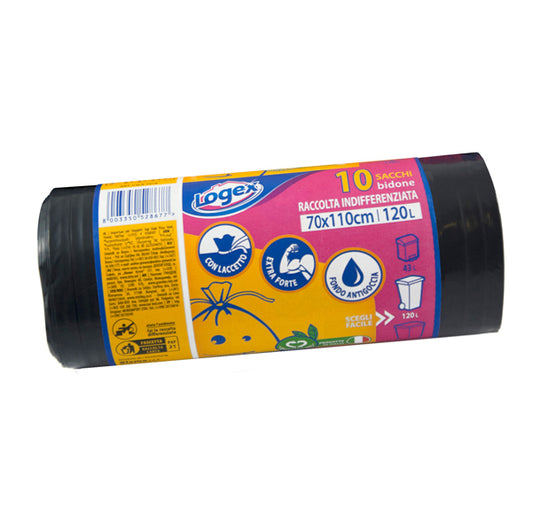 LOGEX PROFESSIONAL - C4LX-1918 - Sacchi per immondizia - 70x110 cm - 120 L - 43 micron - nero - Logex Professional - rotolo da 10 sacchetti