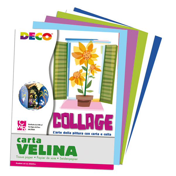 DECO - 10733 - Carta velina - 50 x 76 cm - assortimento 5 colori freddi - Deco - busta 25 fogli
