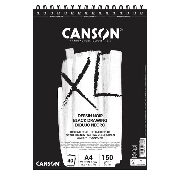 CANSON - 400039086 - Album XL Dessin noir - A4 - 150 gr - 40 fogli - Canson