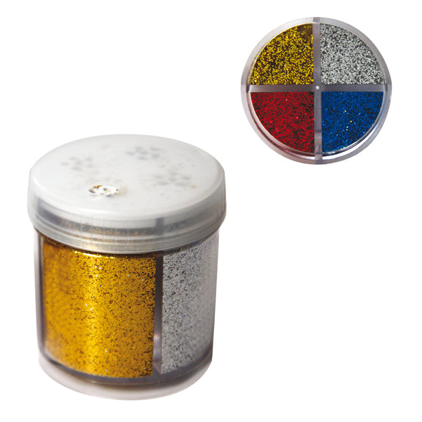 DECO - 11451 - Glitter grana fine - 40 ml - barattolo dispenser - 4 colori assortiti - Deco