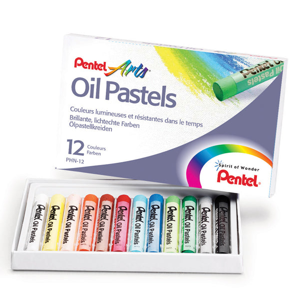 PENTEL - 0100524 - Pastelli a olio - lunghezza 60 mm - colori assortiti - Pentel - astuccio 12 pezzi