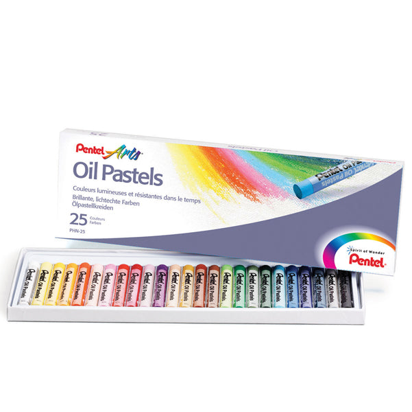 PENTEL - 0100525 - Pastelli a olio - lunghezza 60 mm - colori assortiti - Pentel - astuccio 25 pezzi