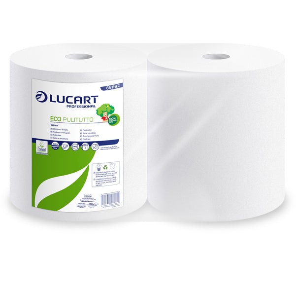 Lucart - 851192 - Bobina asciugatutto Eco Pulitutto - 2 veli - 18,5 gr - diametro 24 cm - 25 cm x 200 mt - microgoffrata - bianco - Lucart