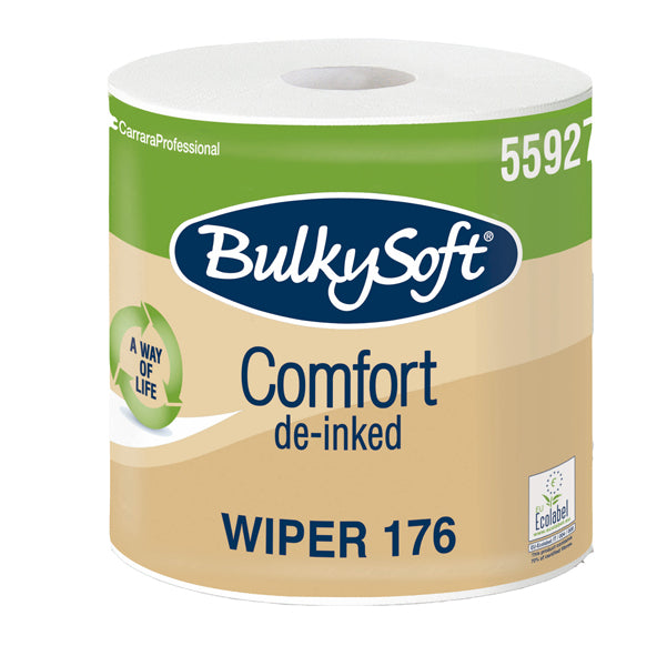 BulkySoft - 55927.E11 - Bobina asciugatutto Comfort - 2 veli - 24 cm x 176 mt - 18 gr - diametro 25 cm - microgoffrata - bianco - BulkySoft