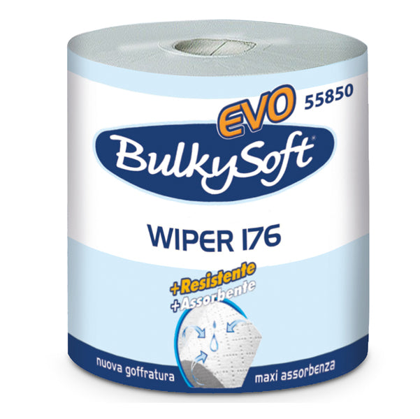 BulkySoft - 55850 - Bobina asciugatutto Classic - 2 veli - 26 cm x 176 mt - diametro 26 cm - 18 gr - microgoffrata - bianco - BulkySoft