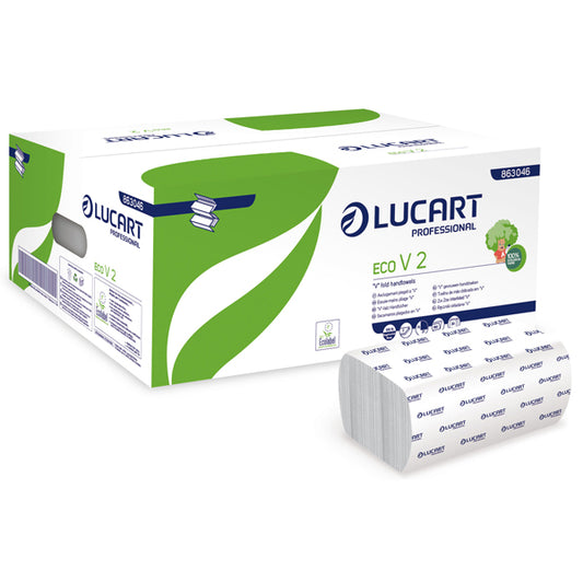 Lucart - 863046 - Asciugamani piegati a V Eco - 2 veli - goffratura corda - 21x21 cm - 19,5 gr -  bianco - Lucart - conf. 190 pezzi