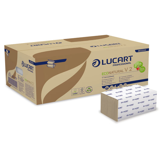 Lucart - 863044 - Asciugamani piegati a V EcoNatural - 2 veli - 19,5 gr - goffratura corda - 21 x 21 cm - avana - Lucart - conf. 190 pezzi