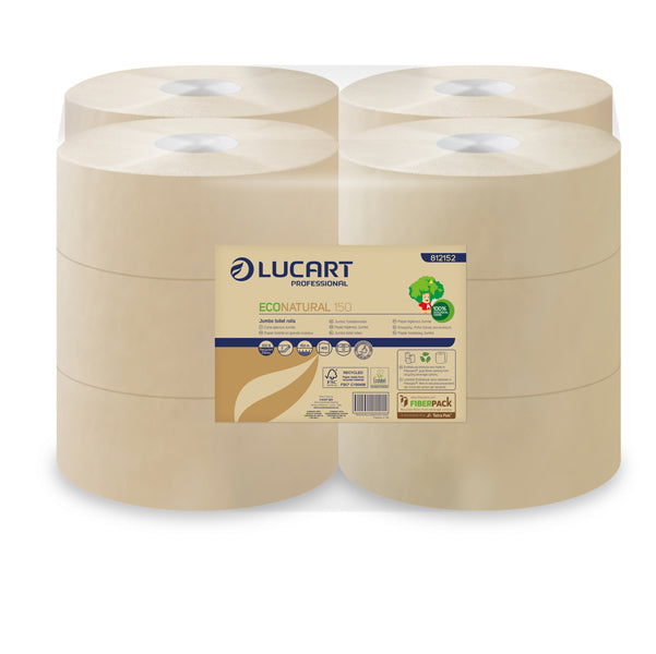 Lucart - 812152P - Carta igienica EcoNatural Mini Jumbo - 9,1 cm x 150 mt - 15,5 gr - diametro 18 cm - Lucart