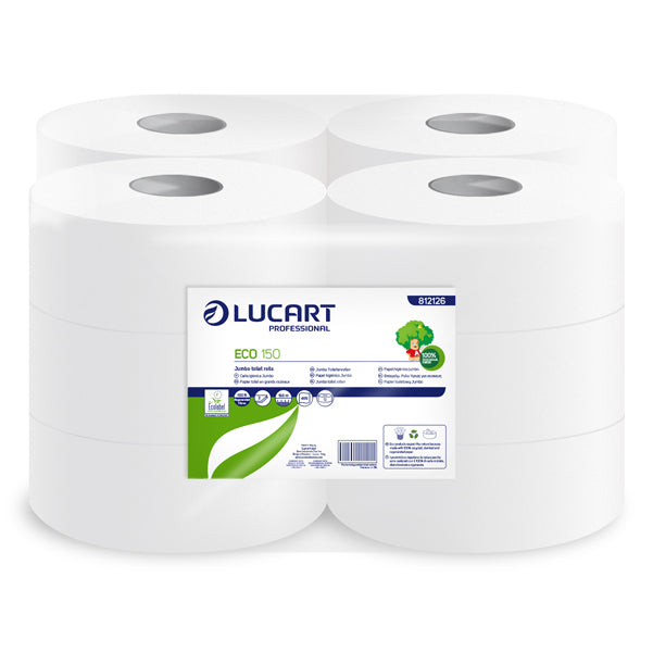 Lucart - 812126P - Carta igienica Eco Mini Jumbo - 2 veli - 15 gr - diametro 18 cm - 9,1 cm x 150 mt - Lucart