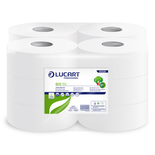 Lucart - 812126P - Carta igienica Eco Mini Jumbo - 2 veli - 15 gr - diametro 18 cm - 9,1 cm x 150 mt - Lucart