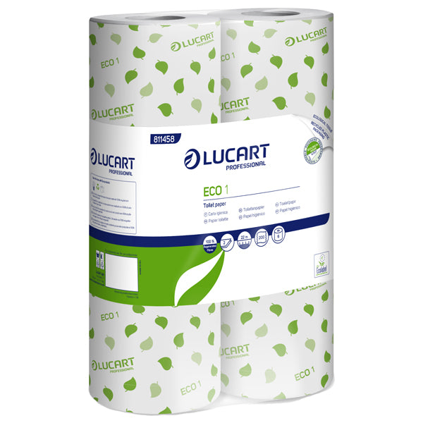 Lucart - 811458 - Carta igienica Eco - 2 veli - 16,5 gr - diametro 10,2 cm - 9,8 cm x 22 mt - 200 strappi - Lucart - pacco 6 rotoli fascettati singolarmente