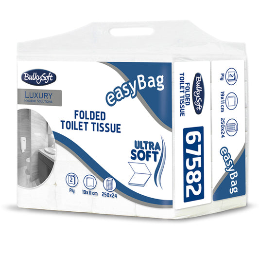 BulkySoft - 67582 - Carta igienica interfogliata EasyBag - 15,5 gr - strappo 11x19 cm - Bulkysoft - pacco da 250 strappi