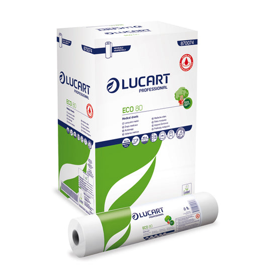 Lucart - 870074U - Lenzuolino medico Eco 80 - diametro 14 cm - 59 cm x 80 mt - bianco - Lucart