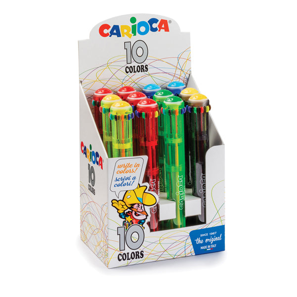 CARIOCA - 42761 - Display 12 penne a sfera automatica - 10 colori colori fluo assortiti - Carioca