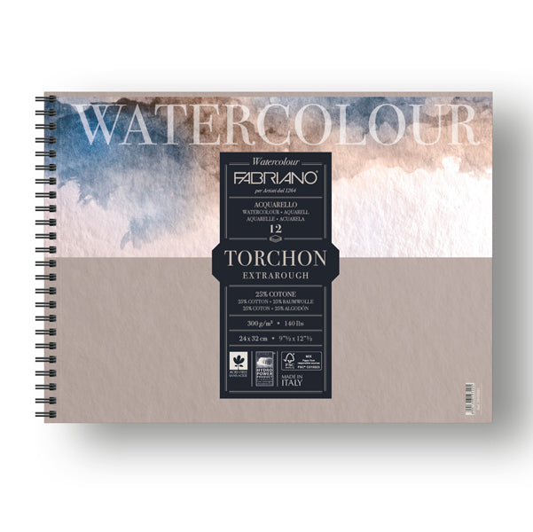 FABRIANO - 19100281 - Blocco Watercolour Torchon - 24x32cm - 12 fogli - 300gr - spiralato - Fabriano