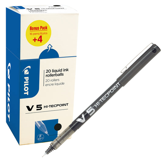 PILOT - 000019 - Roller Hi Tecpoint V5 con cappuccio - punta 0,5mm - nero - Pilot - conf. 16 + 4 pezzi