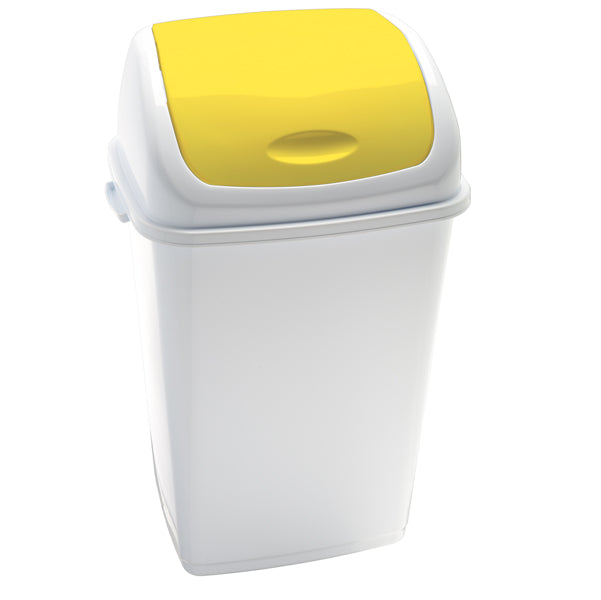 MEDIALINTERNATIONAL - 909056 - Pattumiera con coperchio basculante Rif - 44x33x68 cm - 50 L - bianco-giallo - Medial International
